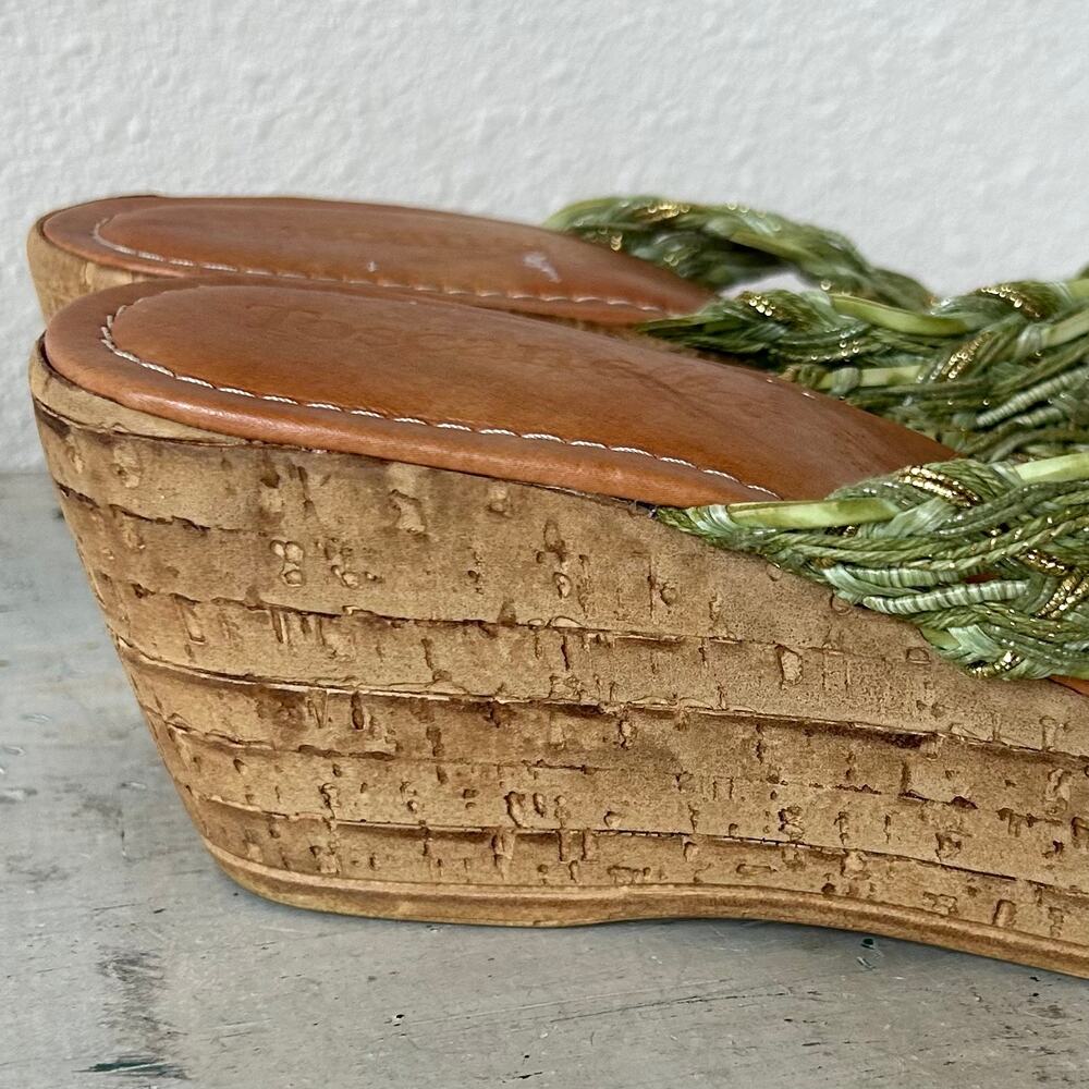 Toscanella leather and fabric platform cork flip flops made in Italy boho sage 7 - Picture 10 of 13